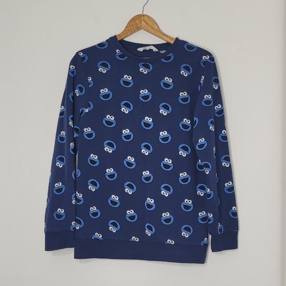H&M Unisex Blue Cookie Monster Sesame Street Neck Pullover Sweatshirt Size 14Y - Picture 1 of 11